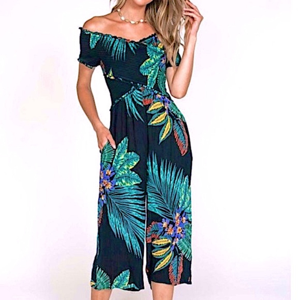 New PATRONS OF PEACE tropical print wide-leg cropped jumpsuit